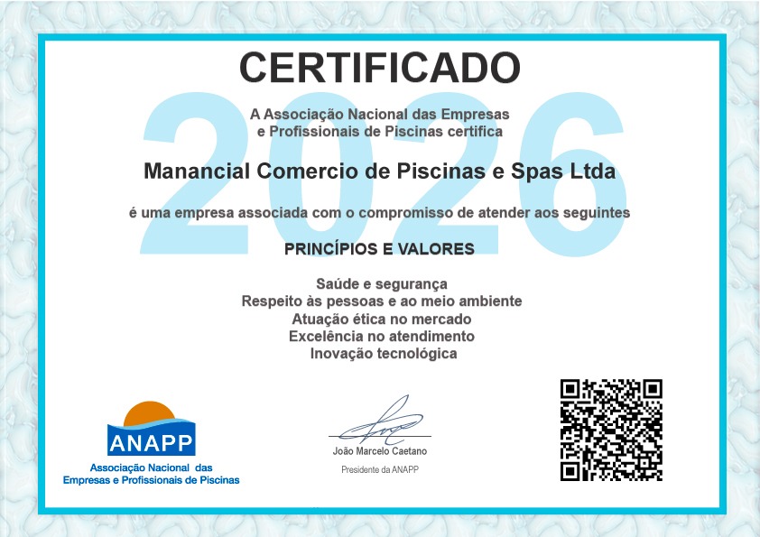 Certificado ANAPP 2026 - Manancial Comercio de Piscinas e Spas Ltda